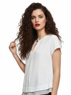 Deletta Anthropologie Soledad Chiffon Trimmed Top - M